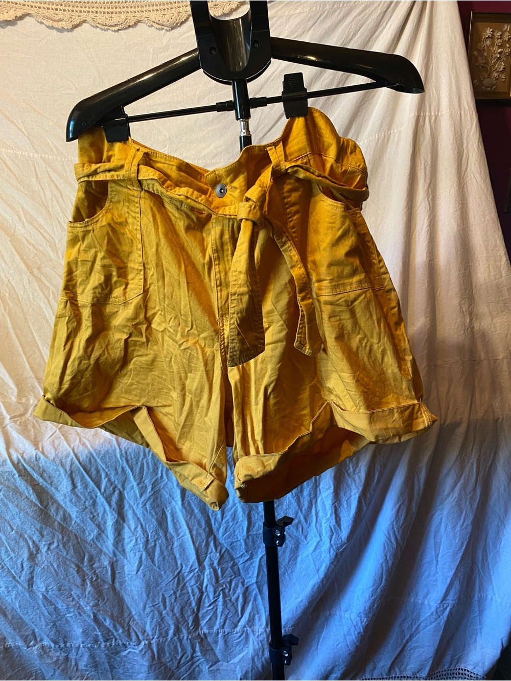 Cato Yellow High-Waist Paperbag Tie-Belt Shorts